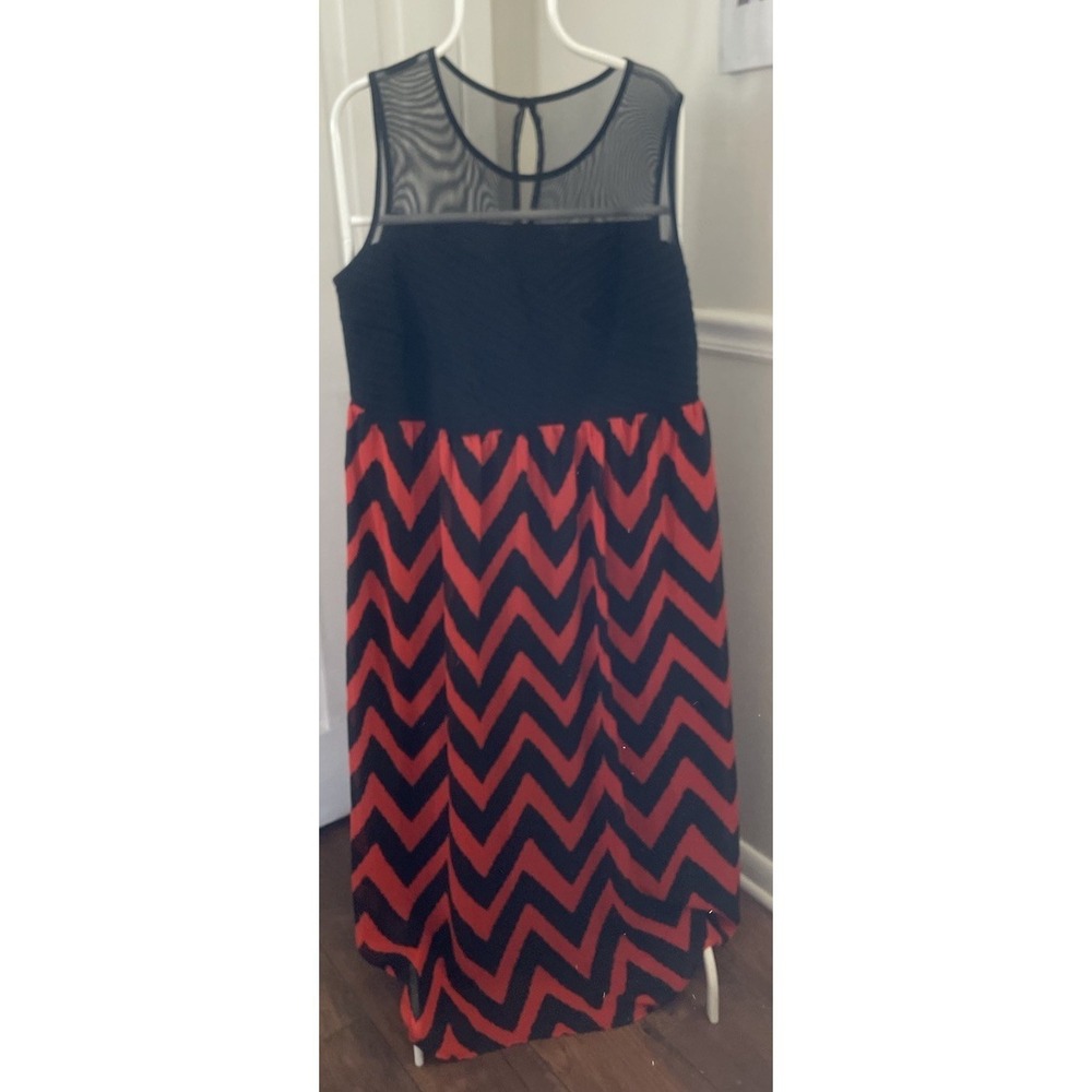 SAMI&JO Maxi Dress Sleeveless Zigzag Print Sheer  Top Lined Sz 2X Casual, Party